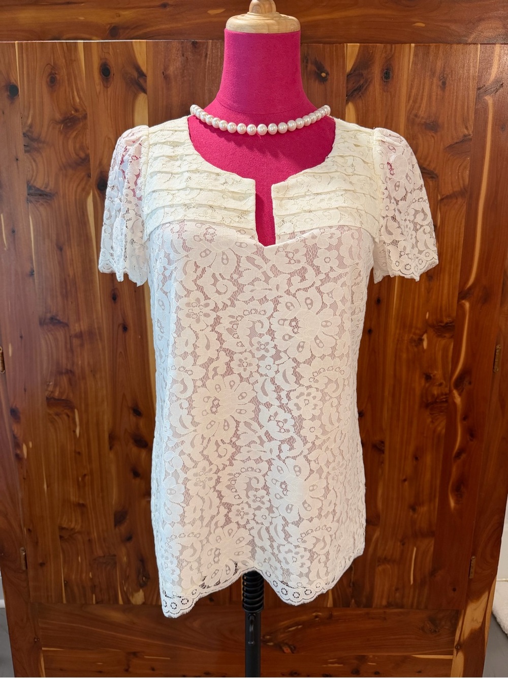 Massimo Dutti White Lace Short-Sleeve Blouse Size Small